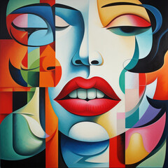 Modern cubist portrayal of facial features