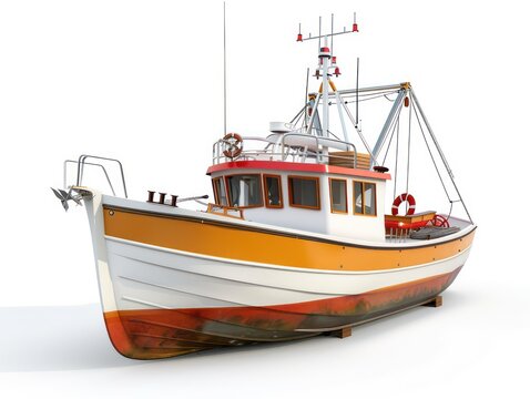 fishing boat, plain white background