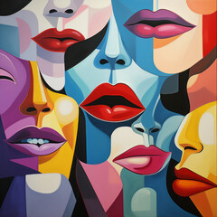 Cubism-inspired collage of colorful lips