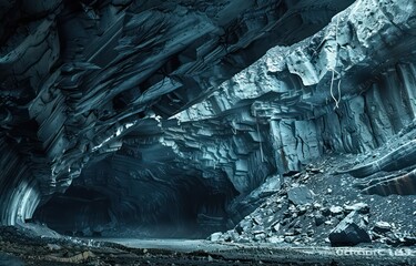 underground rock face in a deep mine cracking open
