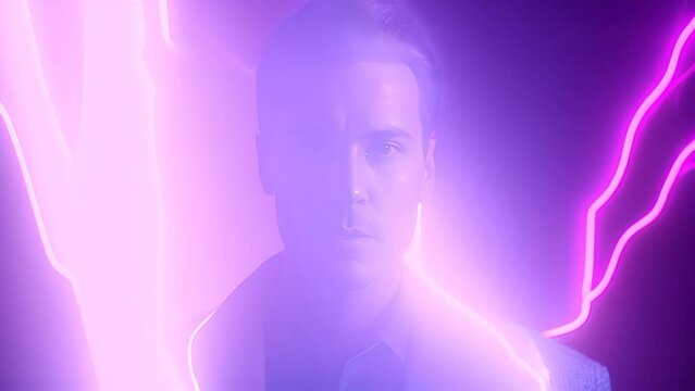 Man Standing in Front of Neon Background Generative AI