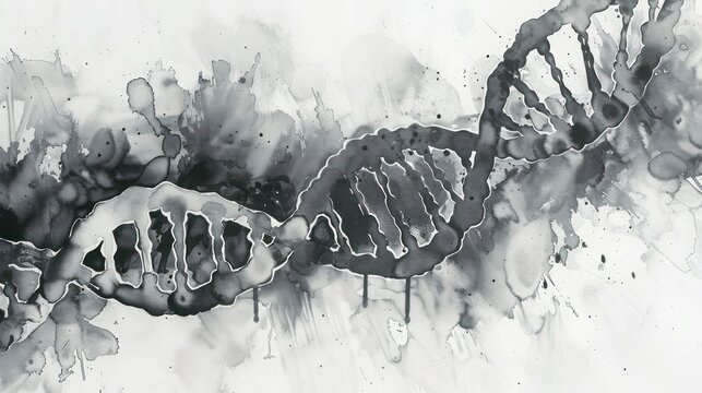 3d render of a dna molecule, dna watercolor style, monochrome