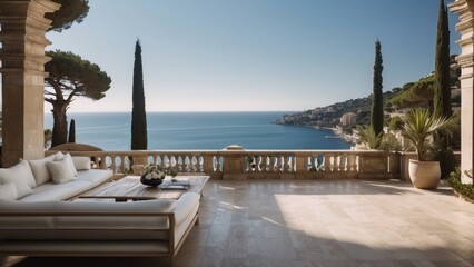 Exquisite mansion perched on the serene shores of the French Riviera, offering sweeping views of the azure Mediterranean and private terraces overlooking the coastal beauty