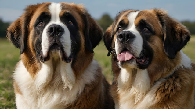 Male and female Young Saint Bernard dogs .Generative ai
