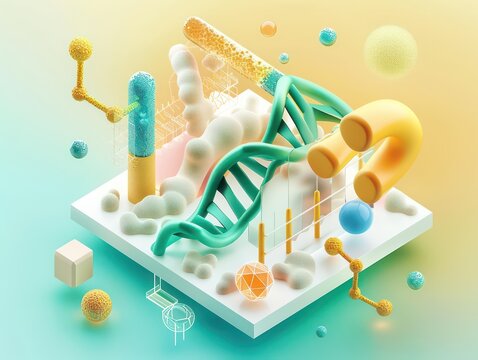 medical and science, molecules dna structure, blue, green and orange, isometric 