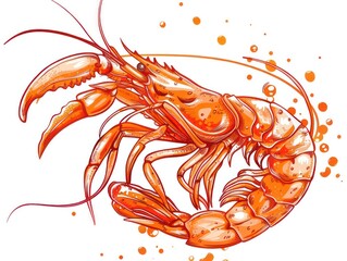 shrimp and sea food, watercolor, white background