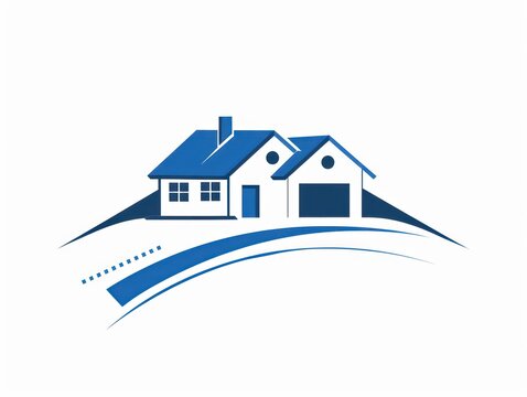 building houses logo, construction, simple lines, white and blue, white background