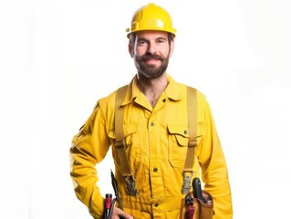 man in yellow suit on white background
