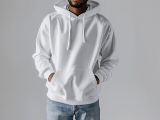 man wearing a white hoodie