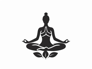  yoga in lotus position logo of a body silhouette doing, realistic, plain white background