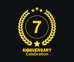 7 Years anniversary celebration. Vector luxury celebration with hoop, laurel and golden stars