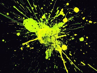 neon green paint ball splatter, black background