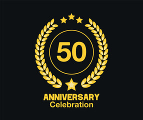 50 Years anniversary celebration. Vector luxury celebration with hoop, laurel and golden stars