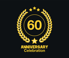 60 Years anniversary celebration. Vector luxury celebration with hoop, laurel and golden stars