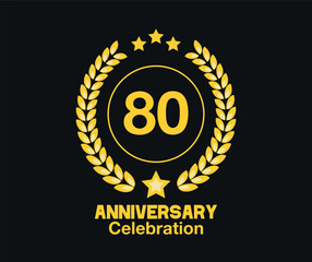 80 Years anniversary celebration. Vector luxury celebration with hoop, laurel and golden stars