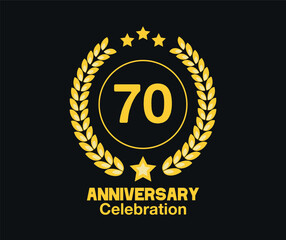 70 Years anniversary celebration. Vector luxury celebration with hoop, laurel and golden stars