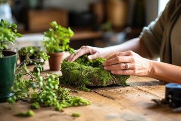 Closeup woman gardener hands taking care for plants. Home gardening, love of houseplants. Plants and flowers for sale, online shopping, store - obrazy, fototapety, plakaty