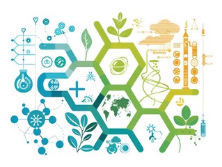 pictogram to illustrate health, digital technology, ecology and scientific mediation