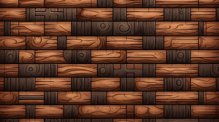 The pixel art background captures the essence of meticulously crafted wood, highlighted by its detailed textures and shadows that add depth and realism.