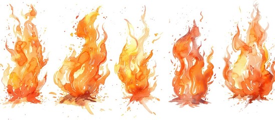 watercolor fire flames, white background