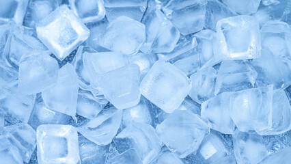 ice cubes background on blue 
