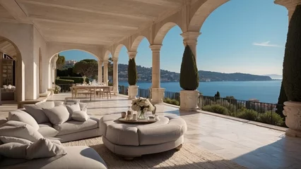 Foto op Canvas Exquisite mansion perched on the serene shores of the French Riviera, offering sweeping views of the azure Mediterranean and private terraces overlooking the coastal beauty © Damian Sobczyk