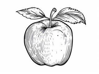 art drawing of an apple on a white background, black lines on white background