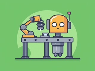 simple robot icon, green background