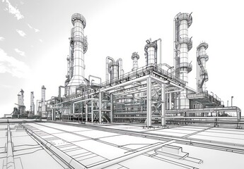 single line art of oil refine factory