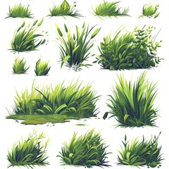 cartoon grass in a detailed painted style, white background