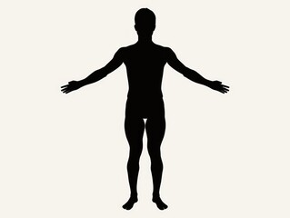 Fototapeta na wymiar person, solid color black on white background, arms out to sides, t-pose, blank background