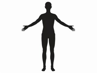 person, solid color black on white background, arms out to sides, t-pose, blank background