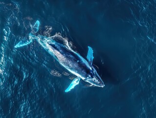 blue whale jumping on the sea water 