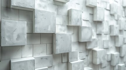 white cubes on the wall, A display wall is arranged with squares of different sizes