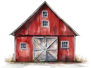 watercolor Barn. farmhouse. watercolor simple. Isolated white background 