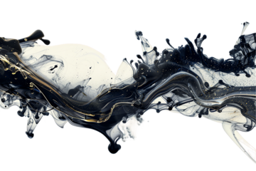 Abstract blue and white paint splashes on a black background