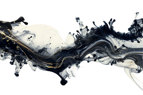 Abstract blue and white paint splashes on a black background