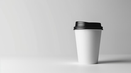 white paper cup with black lid isolated on white background - obrazy, fototapety, plakaty