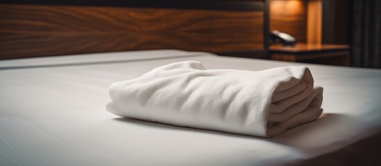 Fototapeta na wymiar Towel placed on a hotel bed