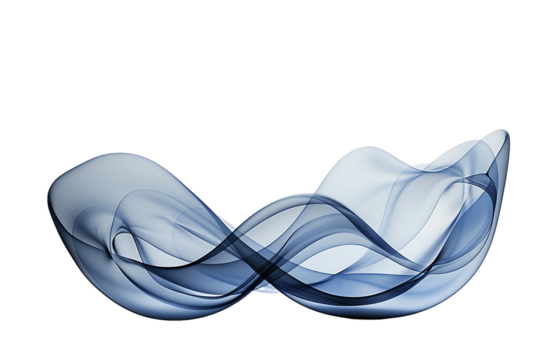 Swirling blue shapes in an abstract design evoke a sense of motion and flow