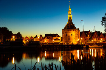 Historical Hoofdtoren tower in the harbor of Hoorn town. North Holland. Netherlands