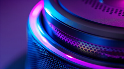 An up close shot of the hubs builtin speaker allowing users to play music or receive spoken notifications from their connected devices. - obrazy, fototapety, plakaty