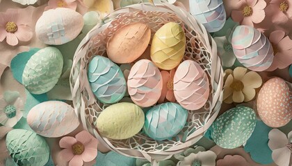 decorative pastel colored easter eggs, top down view