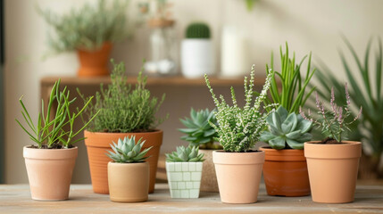 An assortment of potted plants such as succulents and herbs as alternative gifts for mothers who love gardening and greenery.