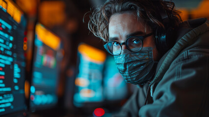Hacker in Mask in Server Room