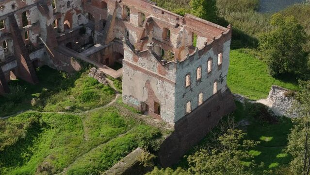 Landscape Castle Ruins Pond Krupe Aerial View Poland