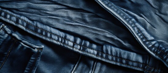Detailed close up of an electric blue leather jacket with zipper and pockets, resembling the tread pattern of an automotive tire, featuring metal accents and a denimlike texture
