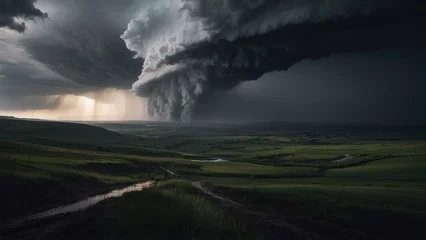 Fotobehang Describe a tumultuous open world landscape amidst a powerful storm, where nature's fury and breathtaking views collide in a mesmerizing display © Damian Sobczyk
