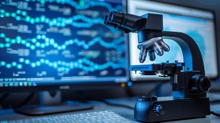 Fototapeta premium Dna research lab scientist biotechnology analysis health studies with technology microscope