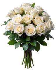 Bouquet of white roses, isolated on transparent background